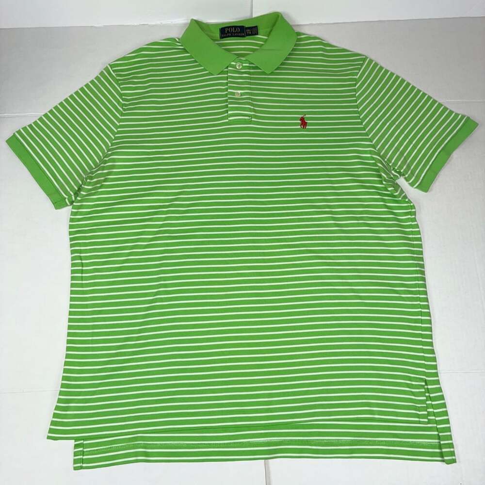 Polo Ralph Lauren Men Green Striped Short Sleeve Polo Shirt XXL